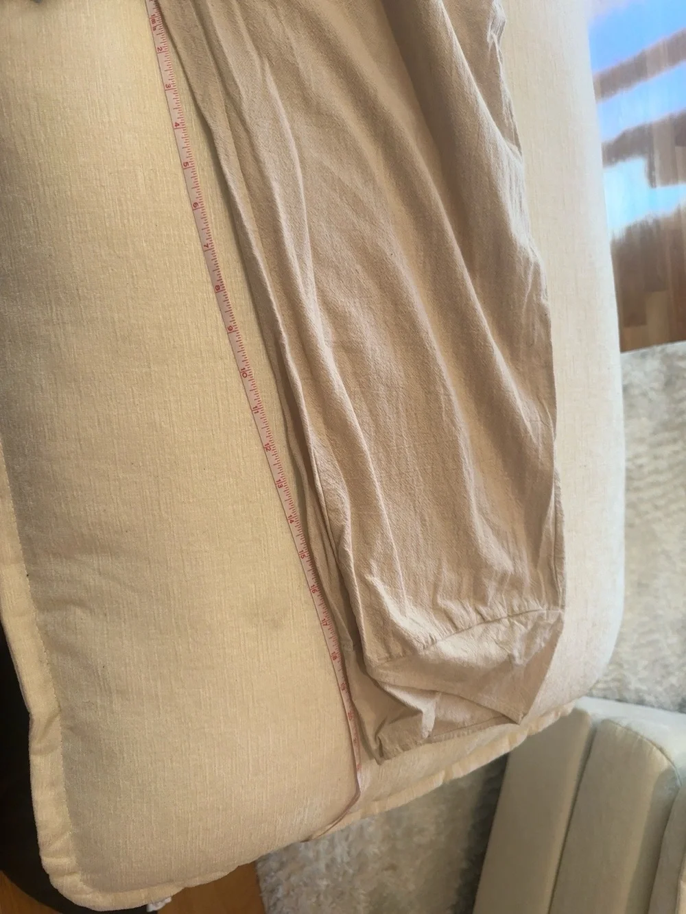 L-Retro Beige Wide Leg Pants Size L Boho Linen Look Elastic Waist Pockets